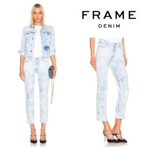 Frame Le High straight leg tie dye jeans in cloud wash